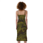 Brown Green Camouflage Print Slim Fit Midi Cami Dress