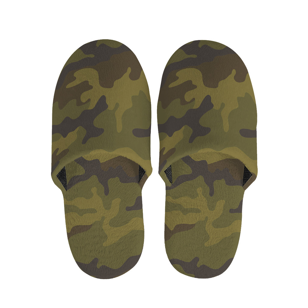 Brown Green Camouflage Print Slippers