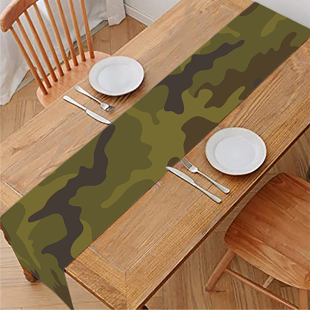 Brown Green Camouflage Print Table Runner
