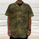 Brown Green Camouflage Print Textured Short Sleeve Shirt