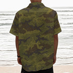 Brown Green Camouflage Print Textured Short Sleeve Shirt