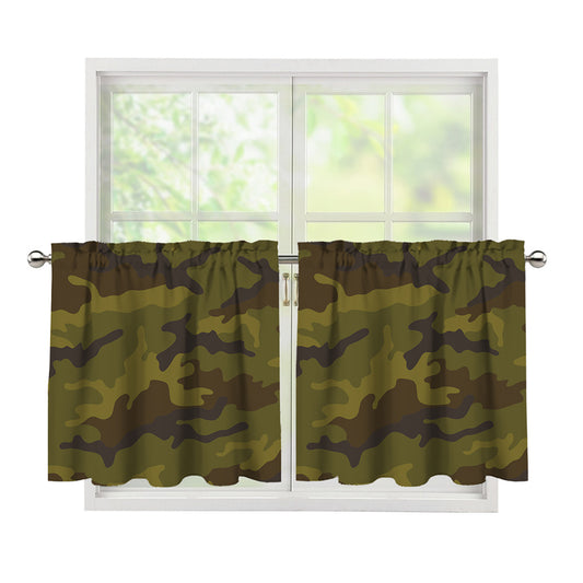 Brown Green Camouflage Print Tier Curtains