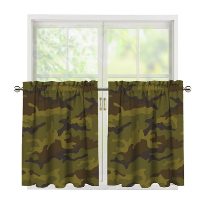Brown Green Camouflage Print Tier Curtains