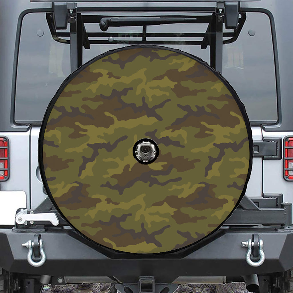 Brown Green Camouflage Print Tire Cover With Camera Hole