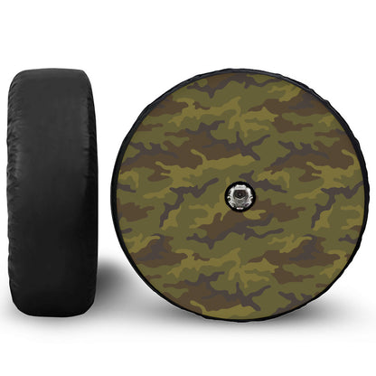 Brown Green Camouflage Print Tire Cover With Camera Hole