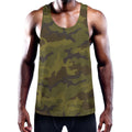 Brown Green Camouflage Print Men's Workout Tank Top