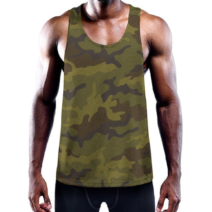 Brown Green Camouflage Print Training Tank Top