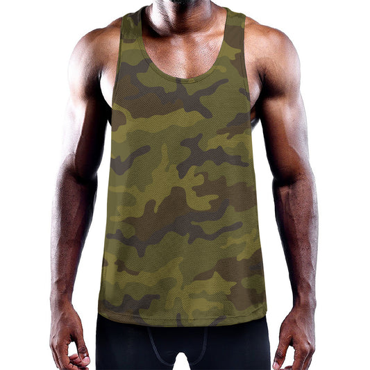 Brown Green Camouflage Print Training Tank Top