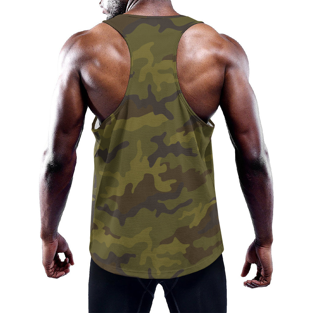 Brown Green Camouflage Print Training Tank Top