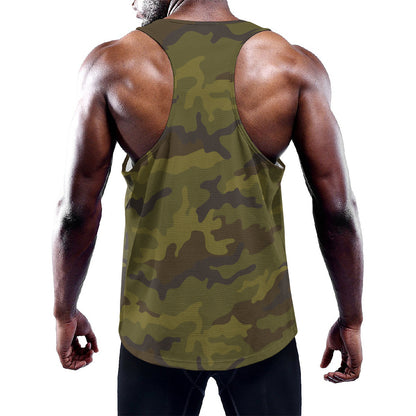 Brown Green Camouflage Print Training Tank Top