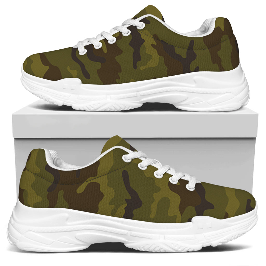 Brown Green Camouflage Print White Chunky Shoes