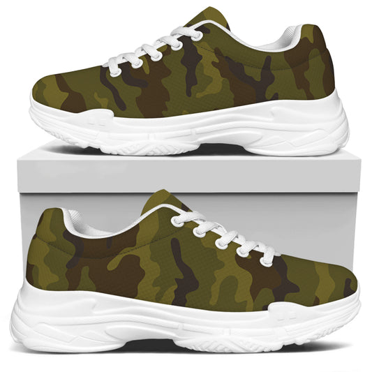 Brown Green Camouflage Print White Chunky Shoes
