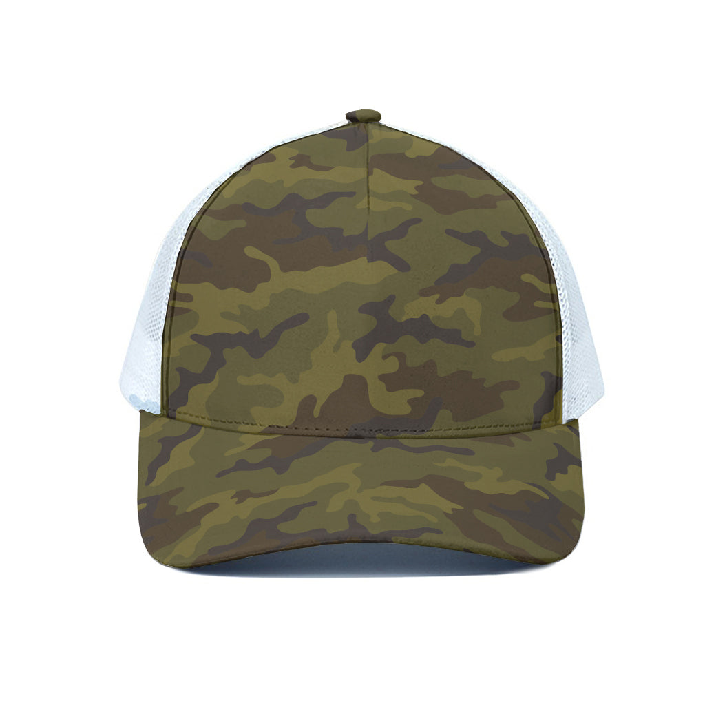 Brown Green Camouflage Print White Mesh Trucker Cap