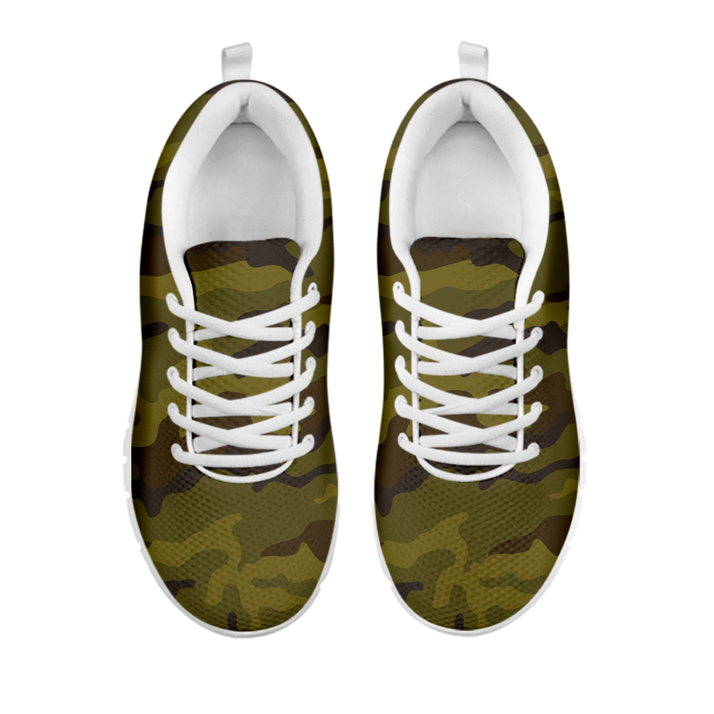 Brown Green Camouflage Print White Running Shoes