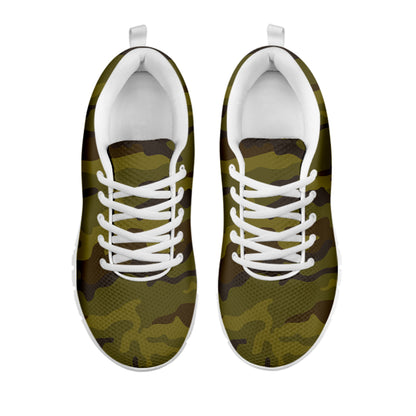 Brown Green Camouflage Print White Running Shoes