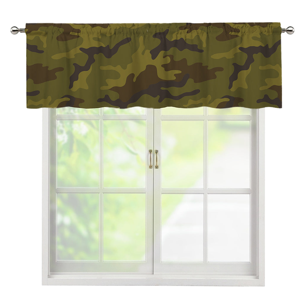 Brown Green Camouflage Print Window Valance