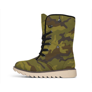 Brown Green Camouflage Print Winter Boots