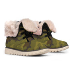 Brown Green Camouflage Print Winter Boots