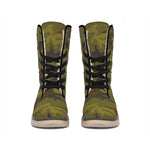 Brown Green Camouflage Print Winter Boots