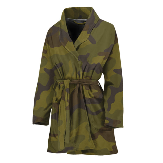 Brown Green Camouflage Print Women's Bathrobe