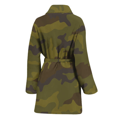Brown Green Camouflage Print Women's Bathrobe