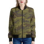 Brown Green Camouflage Print Women's Bomber Jacket