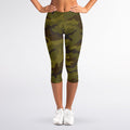Brown Green Camouflage Print Women's Capri Leggings