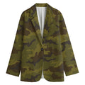 Brown Green Camouflage Print Women's Cotton Blazer