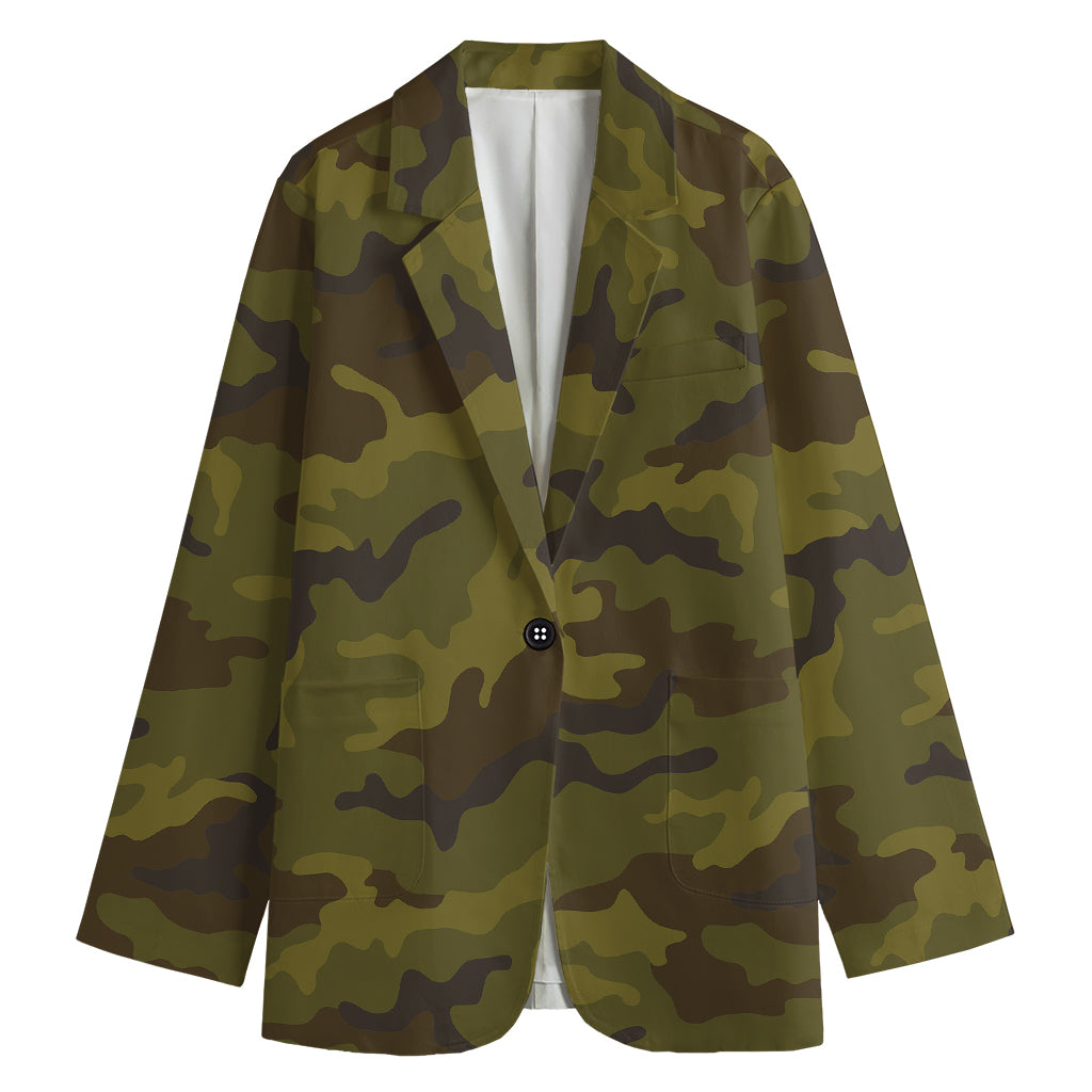 Brown Green Camouflage Print Women's Cotton Blazer