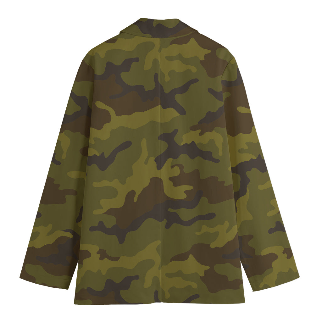Brown Green Camouflage Print Women's Cotton Blazer
