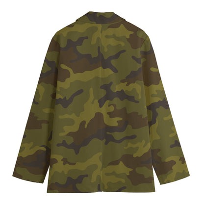 Brown Green Camouflage Print Women's Cotton Blazer