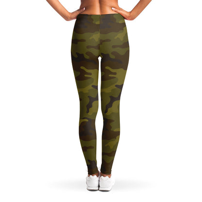 Brown Green Camouflage Print Women's Leggings