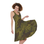 Brown Green Camouflage Print Women's Sleeveless Dress