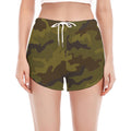 Brown Green Camouflage Print Women's Split Running Shorts