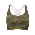 Brown Green Camouflage Print Women's Sports Bra