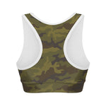Brown Green Camouflage Print Women's Sports Bra