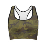 Brown Green Camouflage Print Women's Sports Bra