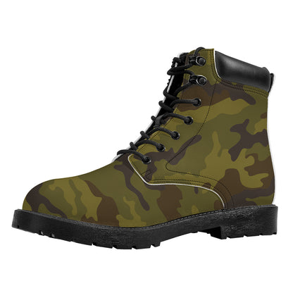 Brown Green Camouflage Print Work Boots