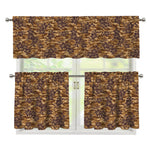 Brown Hawaiian Camo Flower Pattern Print 3 Piece Kitchen Curtains