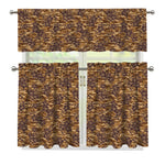 Brown Hawaiian Camo Flower Pattern Print 3 Piece Kitchen Curtains