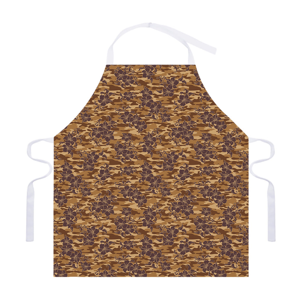 Brown Hawaiian Camo Flower Pattern Print Adjustable Apron