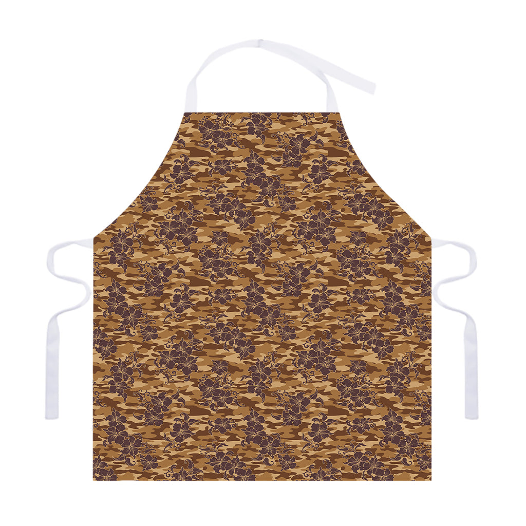 Brown Hawaiian Camo Flower Pattern Print Adjustable Apron