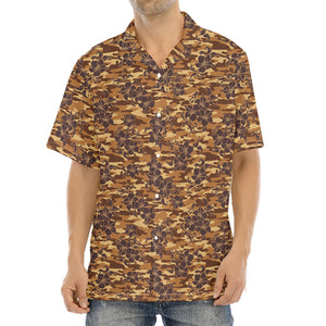 Brown Hawaiian Camo Flower Pattern Print Aloha Shirt