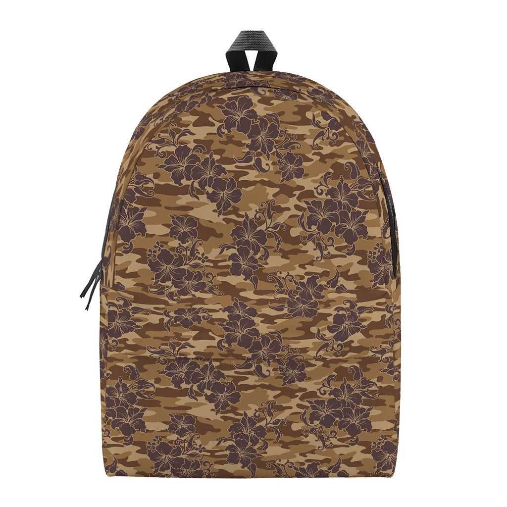 Brown Hawaiian Camo Flower Pattern Print Backpack