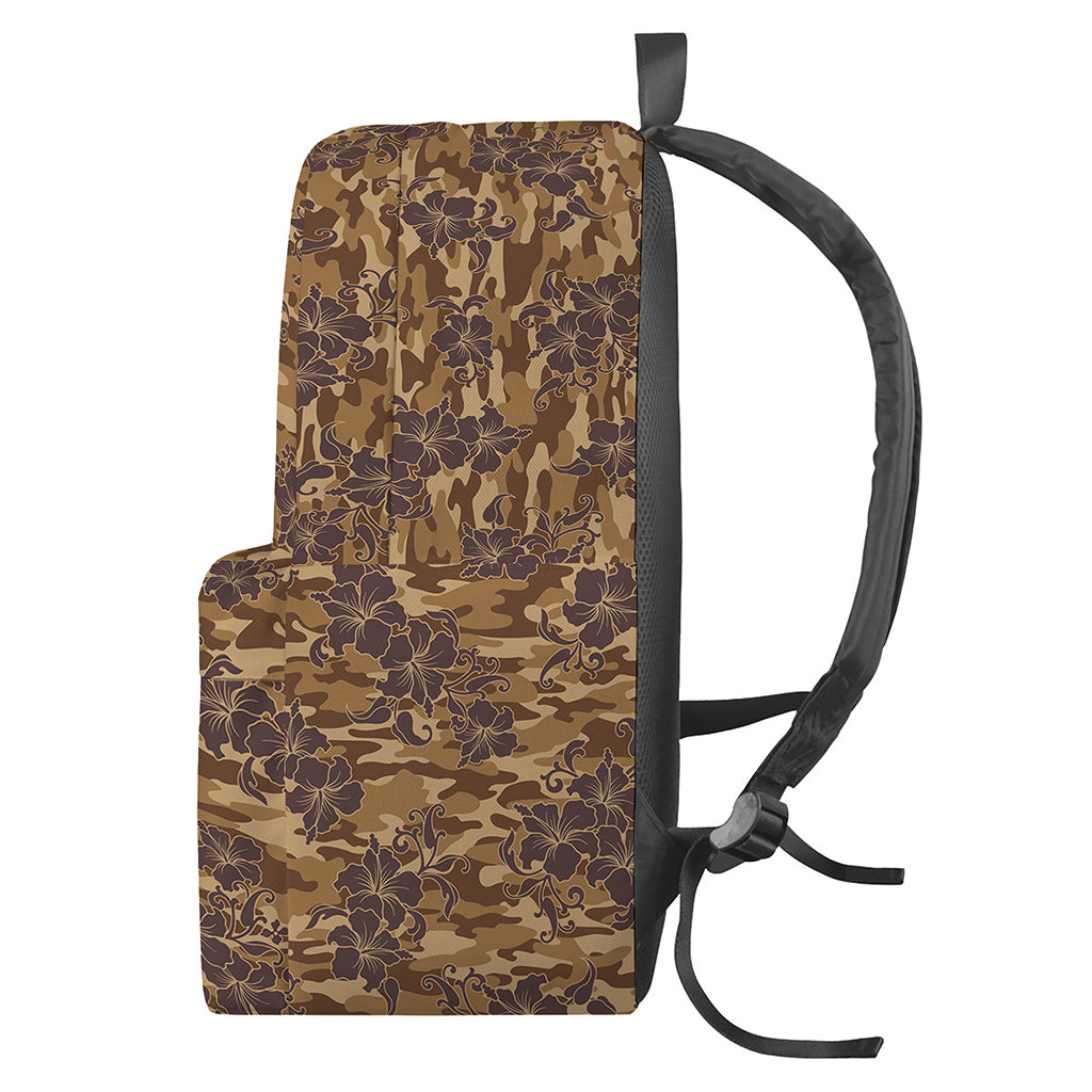 Brown Hawaiian Camo Flower Pattern Print Backpack