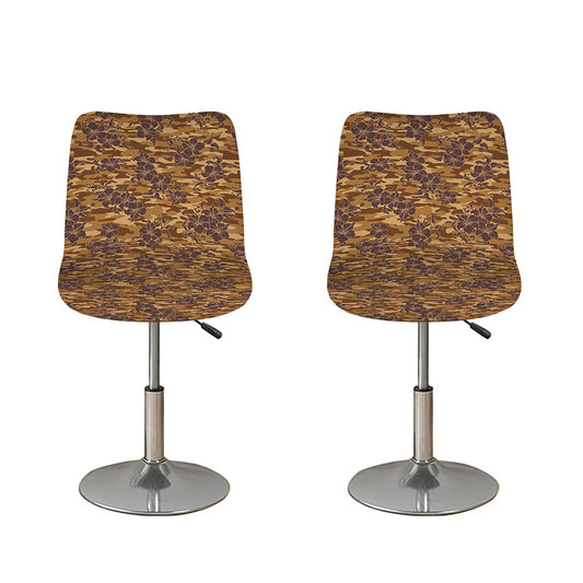 Brown Hawaiian Camo Flower Pattern Print Bar Stool Covers