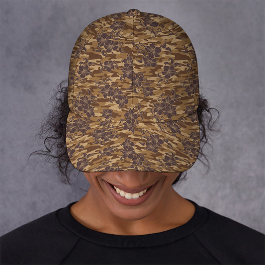 Brown Hawaiian Camo Flower Pattern Print Baseball Cap