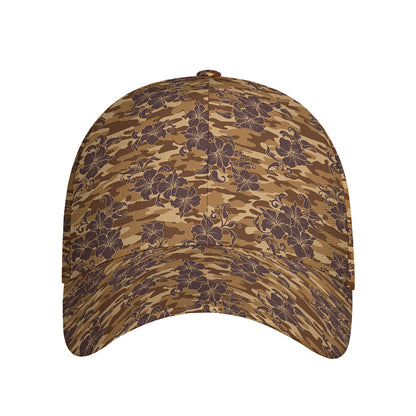 Brown Hawaiian Camo Flower Pattern Print Baseball Cap