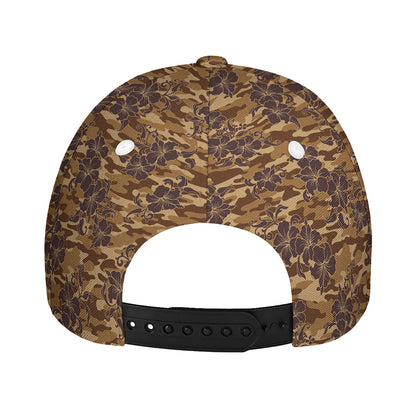 Brown Hawaiian Camo Flower Pattern Print Baseball Cap