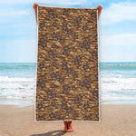 Brown Hawaiian Camo Flower Pattern Print Beach Towel